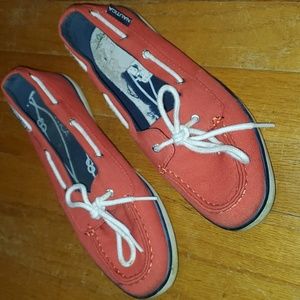 Worn Red Slip On Women's Shoes
